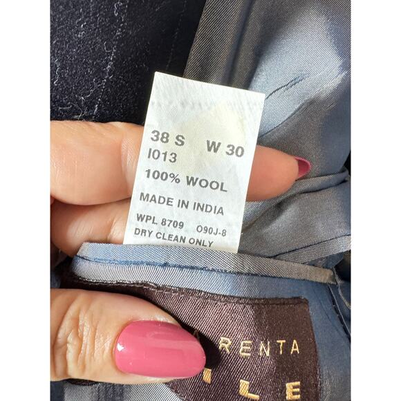 Oscar De La Renta Profile Men’s Suit Jacket Pin Stripe Navy Blue Wool 38S 30W - Picture 6 of 9